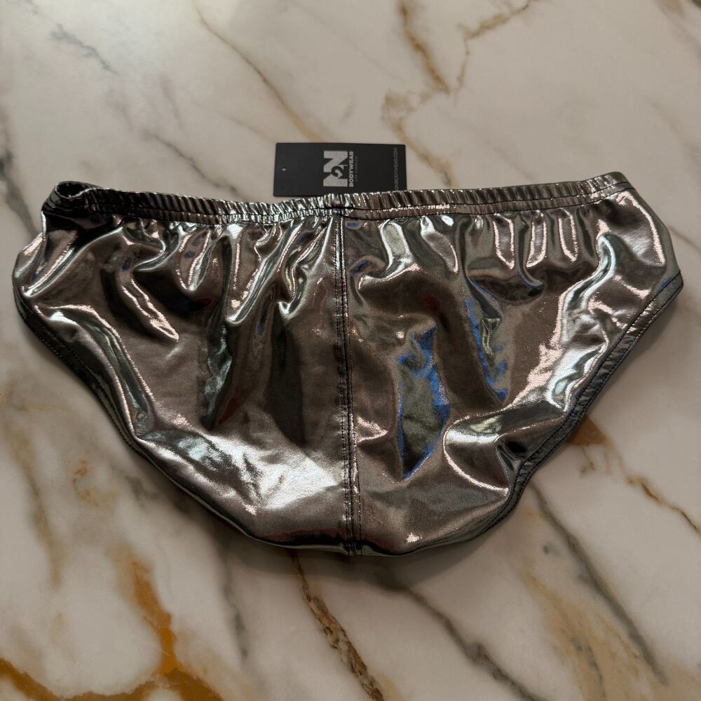 NEW N2N Bodywear Mens Body Gloss Titan Sport O-Ring Swim Brief Silver Size Large - Picture 11 of 14
